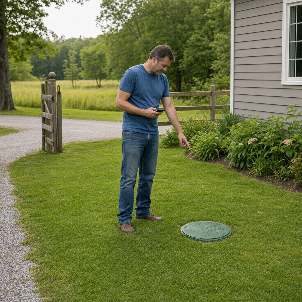 A Indianapolis-area homeowner standing in the backyard noting where the septic tank lid and access route are located