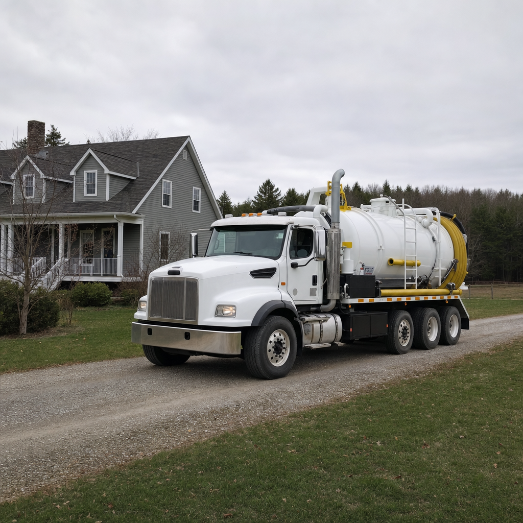 Septic vacuum truck arriving at a Indianapolis home for same-day emergency service
