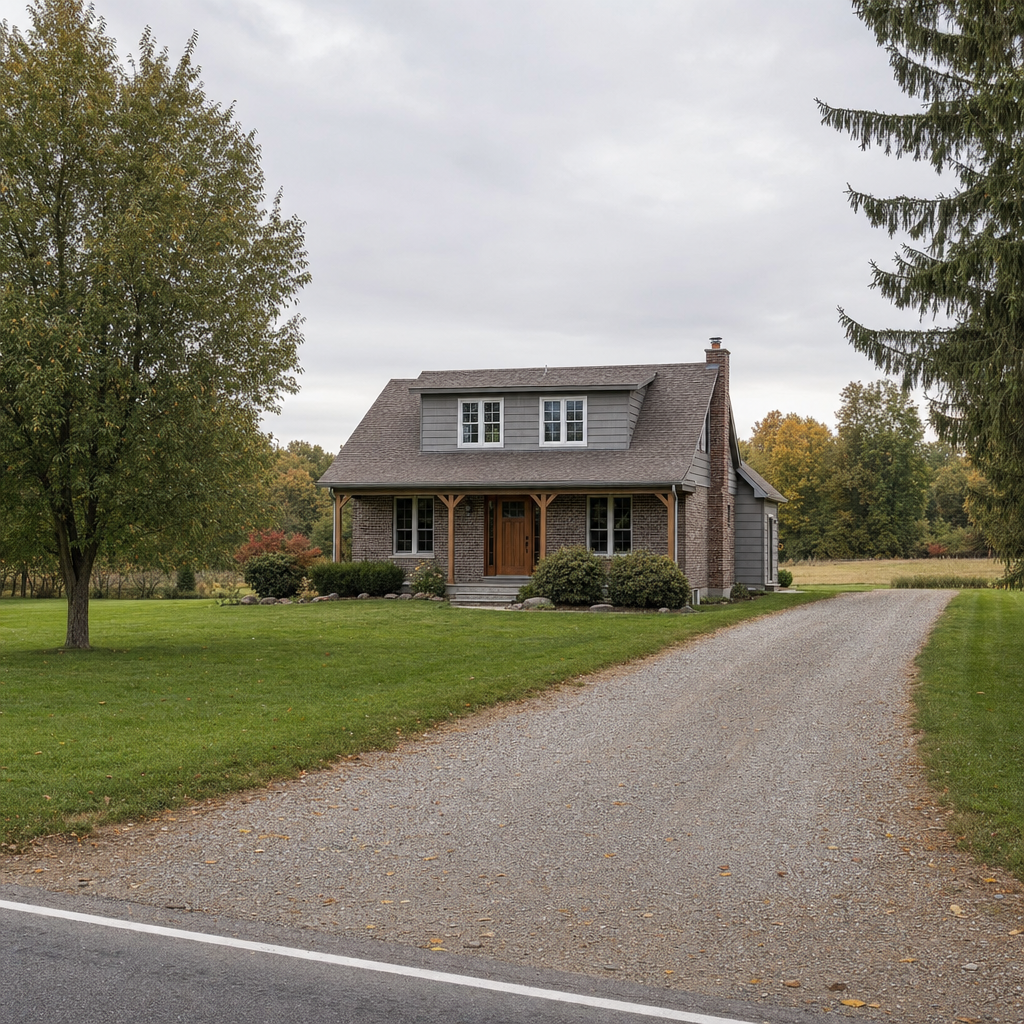 A calm single-family home exterior on a quiet Indianapolis street, representing the household size and daily water use that decides how often a septic tank needs pumping